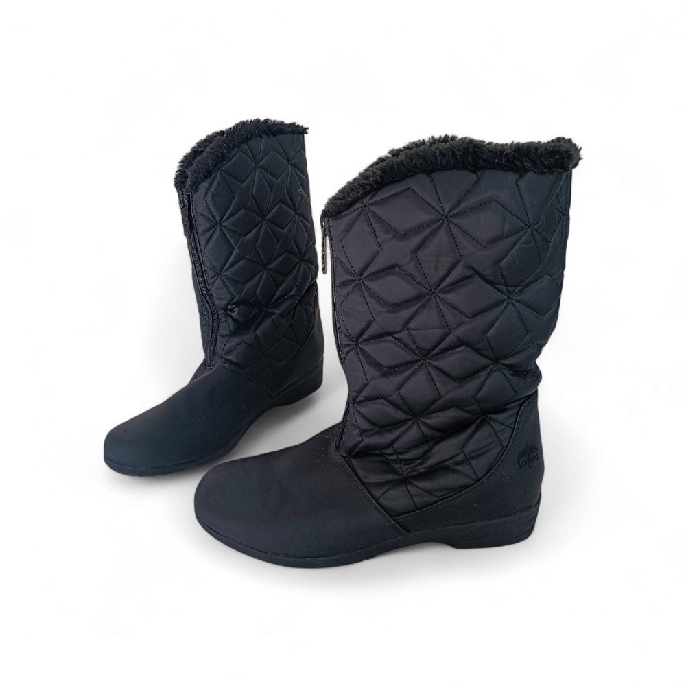 Totes Solar Black Wide Quilted Boots Women's‎ Size 10 W Zipper Faux Fur Lining